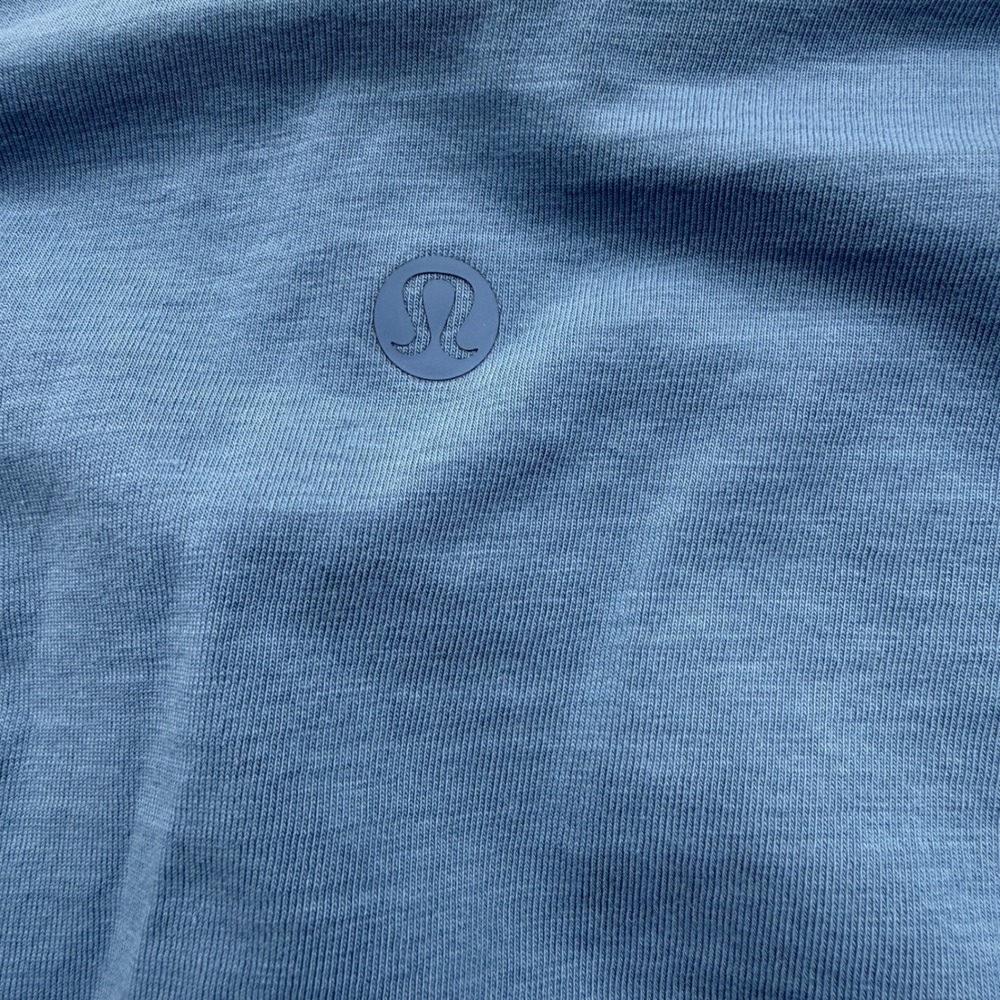 Lululemon Back In Action Short Sleeve Tee Womens 14 Blue Pima Cotton Relaxed Fit - Picture 5 of 7